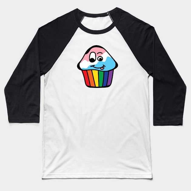 Trans Pride Rainbow Cupcake Baseball T-Shirt by BiOurPride